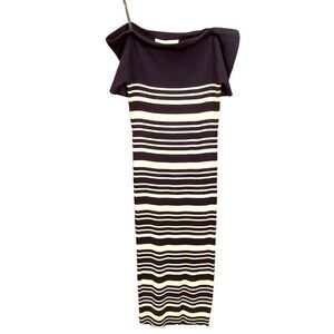 NWT J.O.A. Black and White Off the Shoulder Ribbed Bodycon MIDI Dress